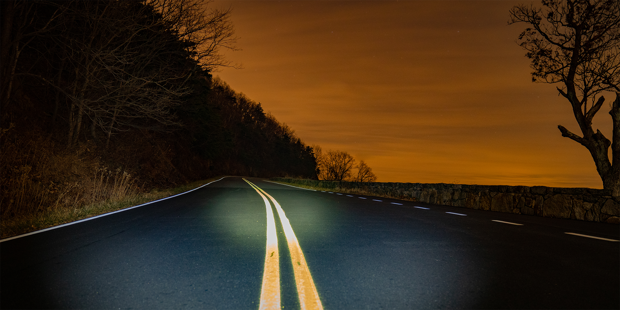 Skyline Drive road at sunset in Shenandoah National Park
