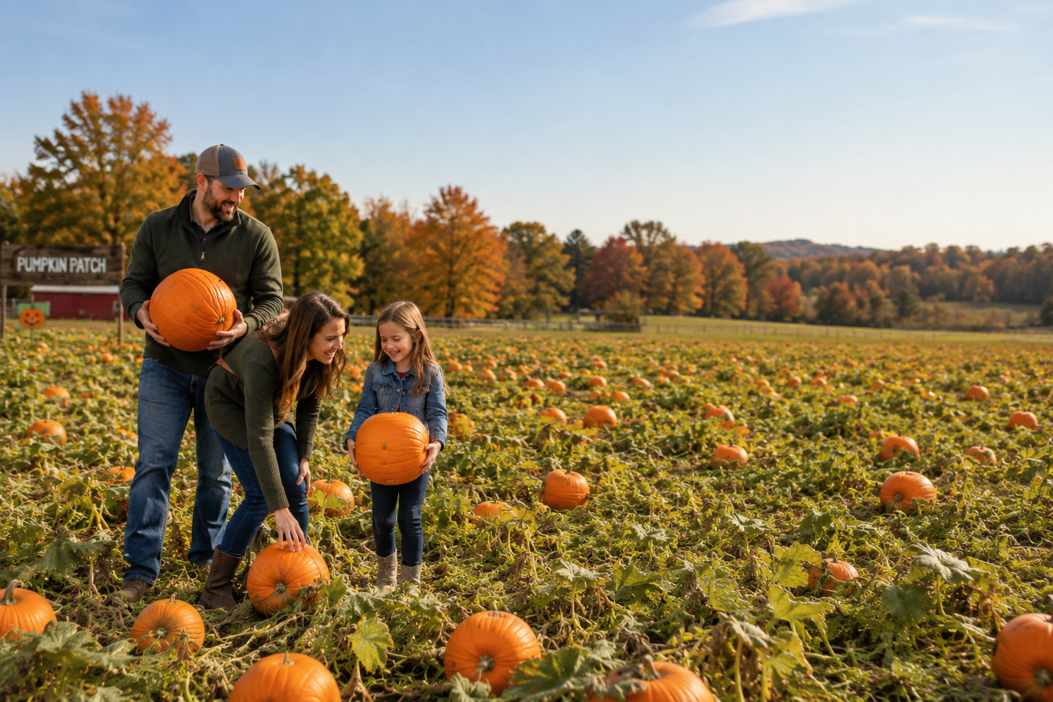 Family Picking Pumpking During the Fall