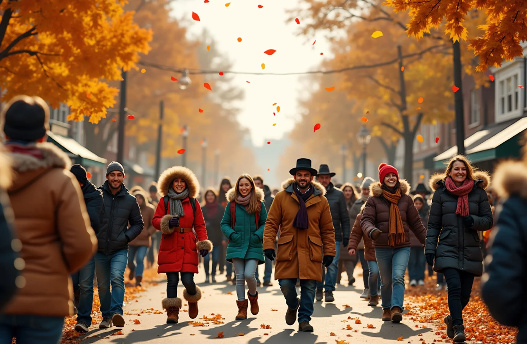 Small Town Visitors walking down Main Street