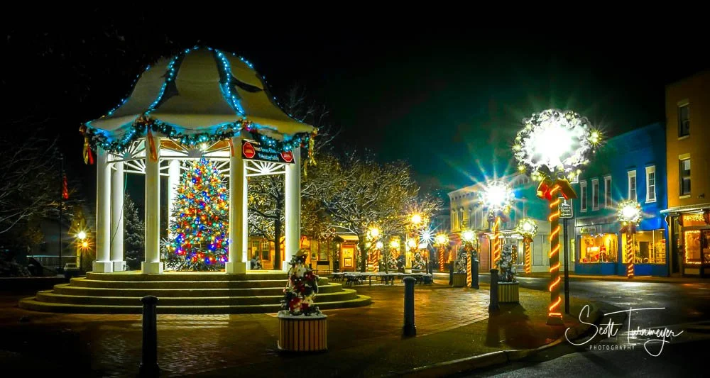 Historic downtown Front Royal Virginia gazebo during the holidays