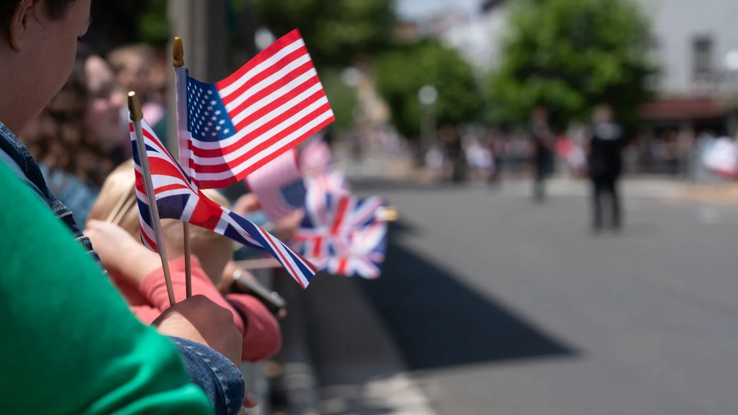 Crowds gathered along Main Street in Front Royal, Virginia during the visit of King Charles III