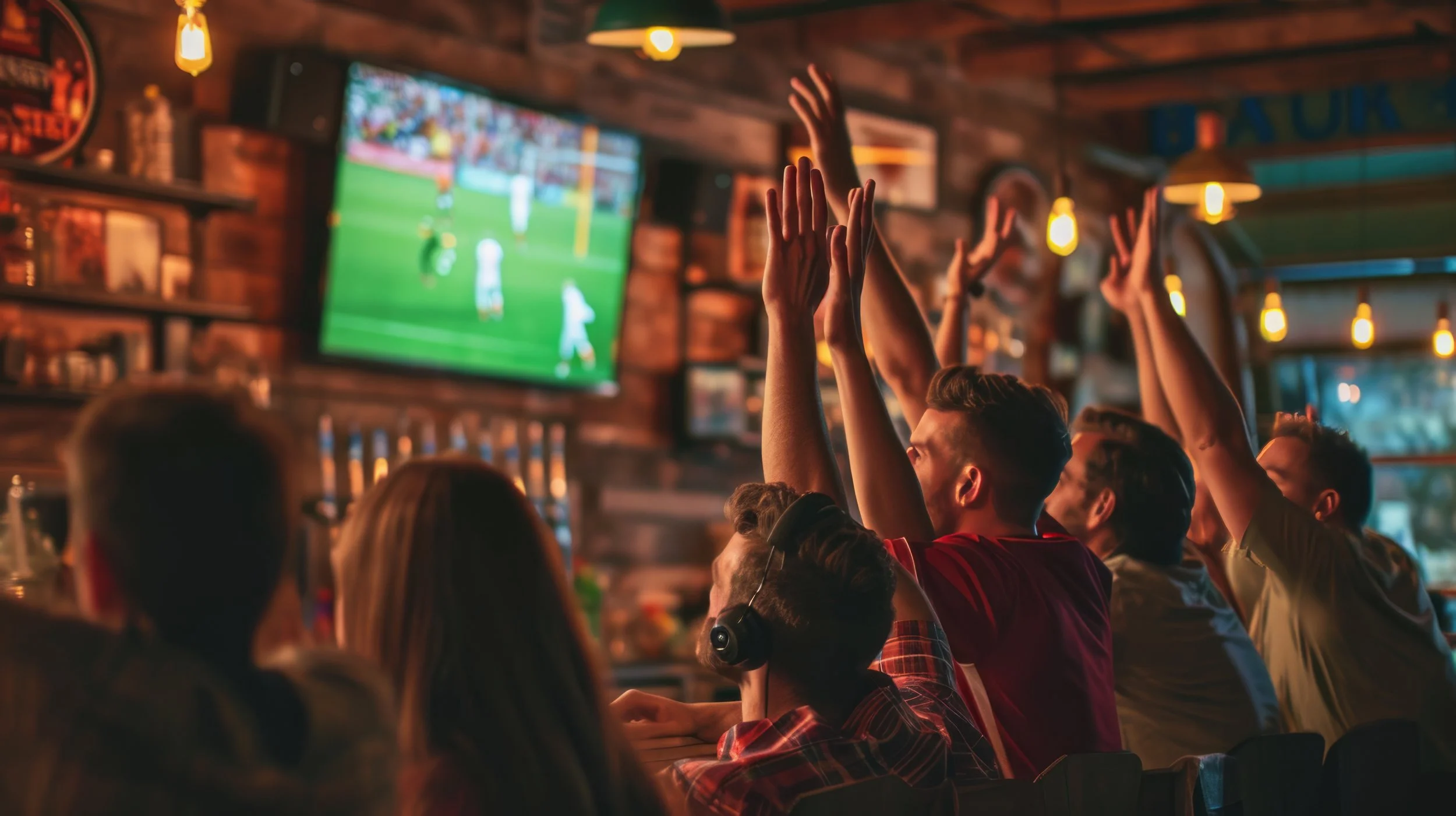 Crowd watching a game at a sports bar in downtown Front Royal Virginia