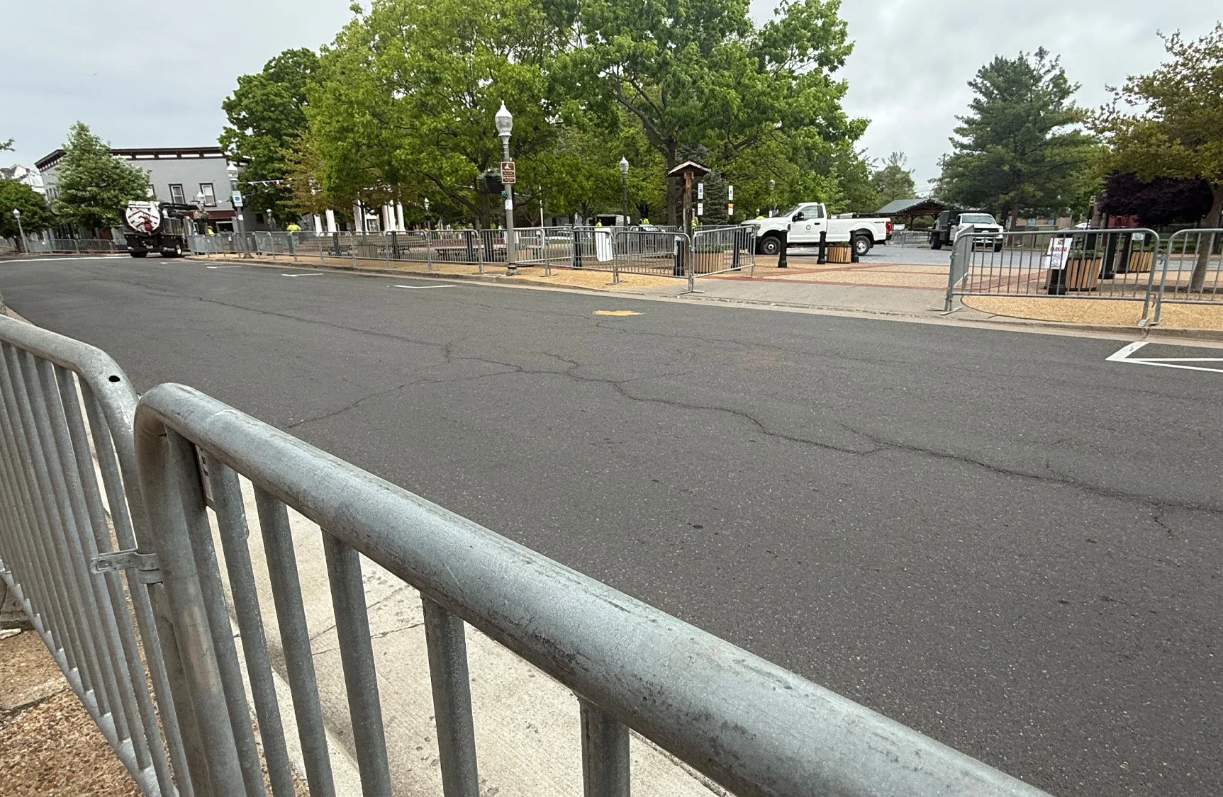 Preparations underway in downtown Front Royal, Virginia with barriers set up ahead of the King Charles III visit