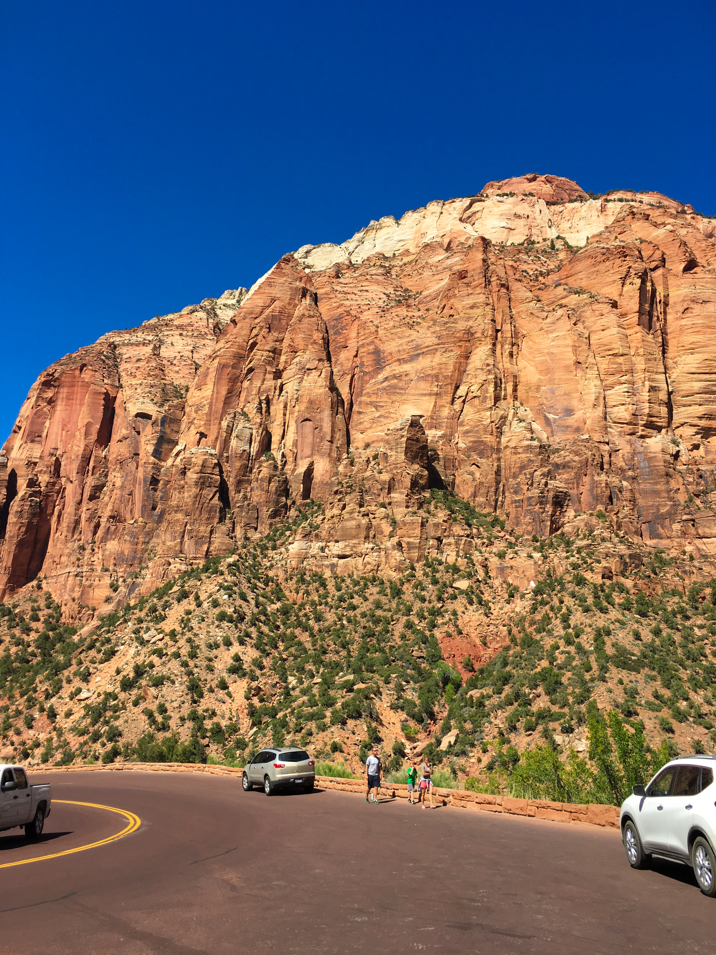 Driving into Zion National Park near Mount Carmel Tunnel scenic road