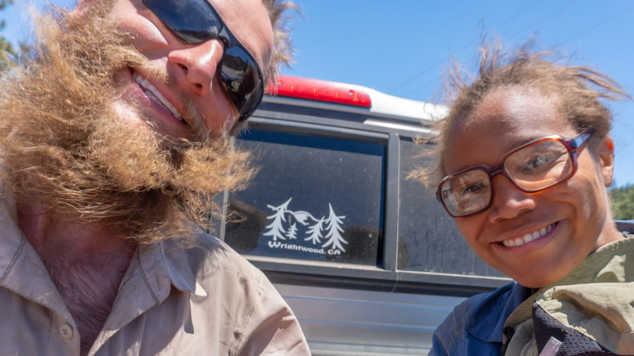 First hitch in the back of a pickup. Destination on window sticker.
