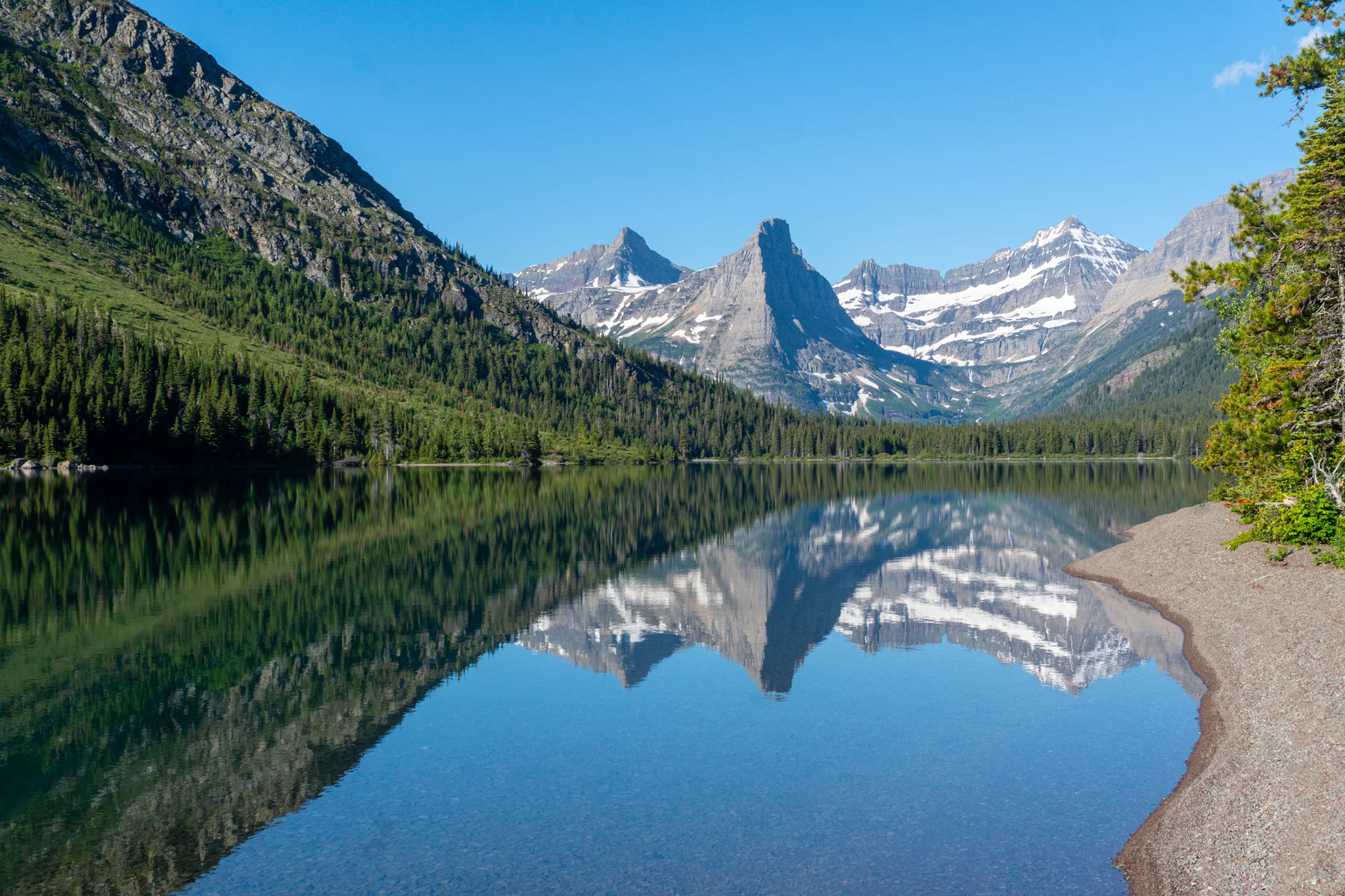 Pyramid Peak reflecting off of Cosley Lake, as seen from my campsite's porch.