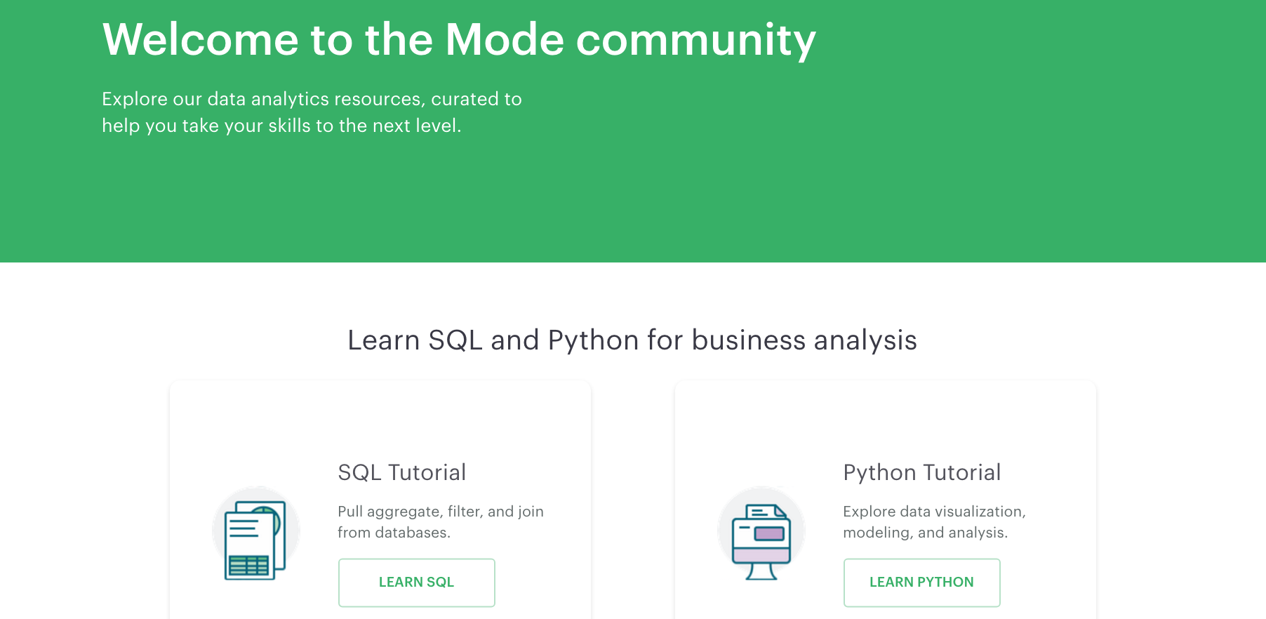 Mode Analytics addresses user drop-off with their tutorials.