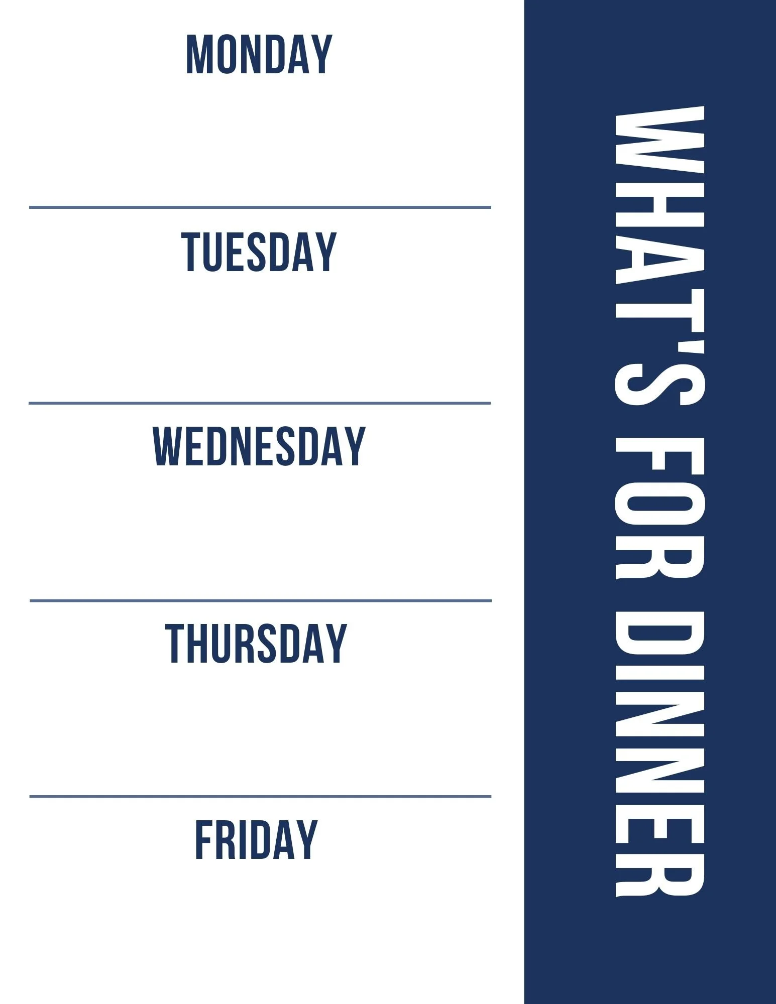 Free Printable Meal Menu