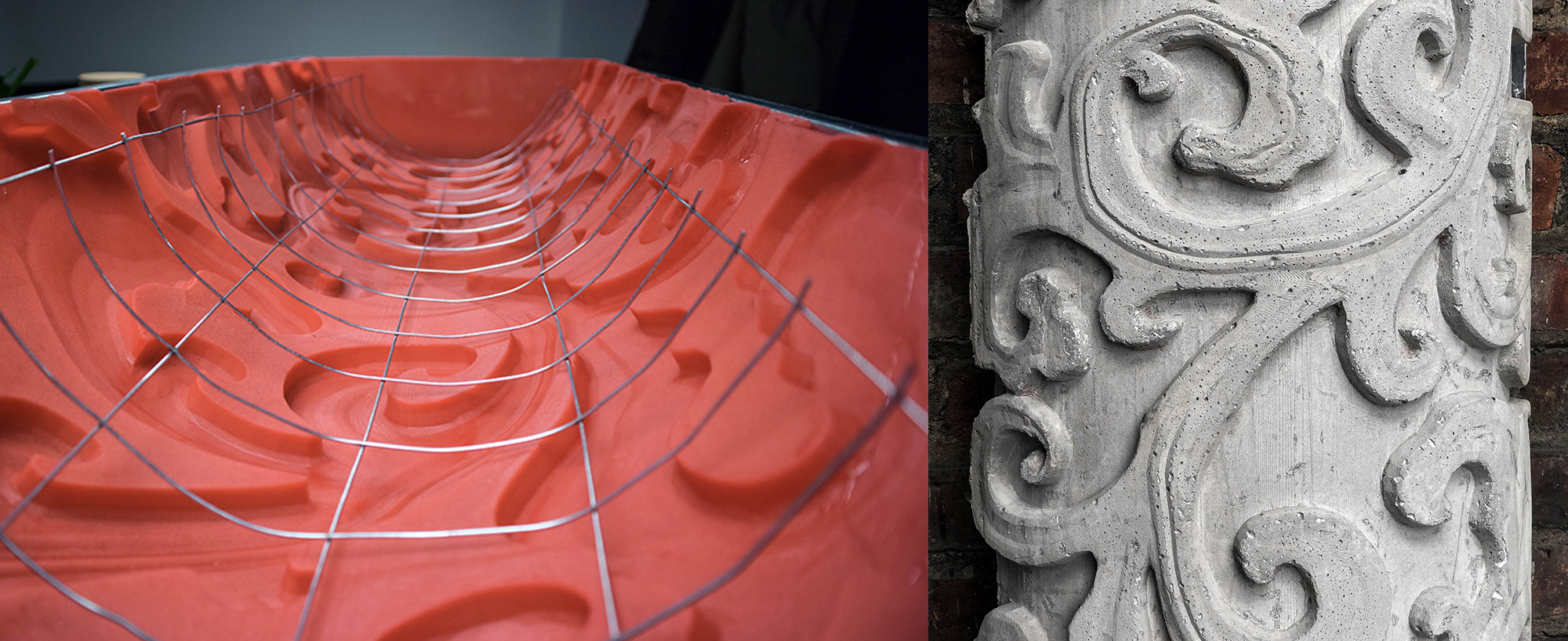 A mold 3D printed by EDG, to produce the column on the right. Photos via EGD.