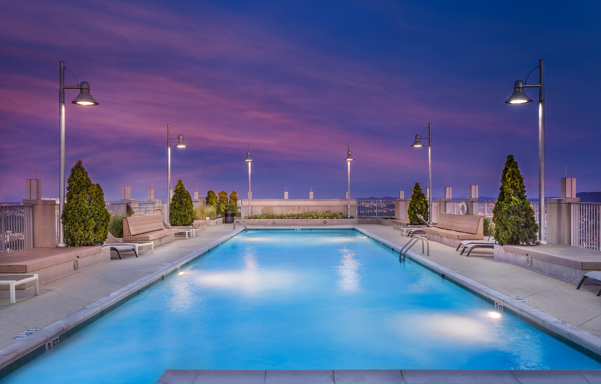  The Viridian Rooftop pool at sunset in Nashville, TN by 161 Photography 