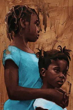 Sisters Giclee, Canvas, African American Art, Canvas Art, Wall Art, Black Art, Modern Art, Prints, Portrait, Art, Teal, Kids
