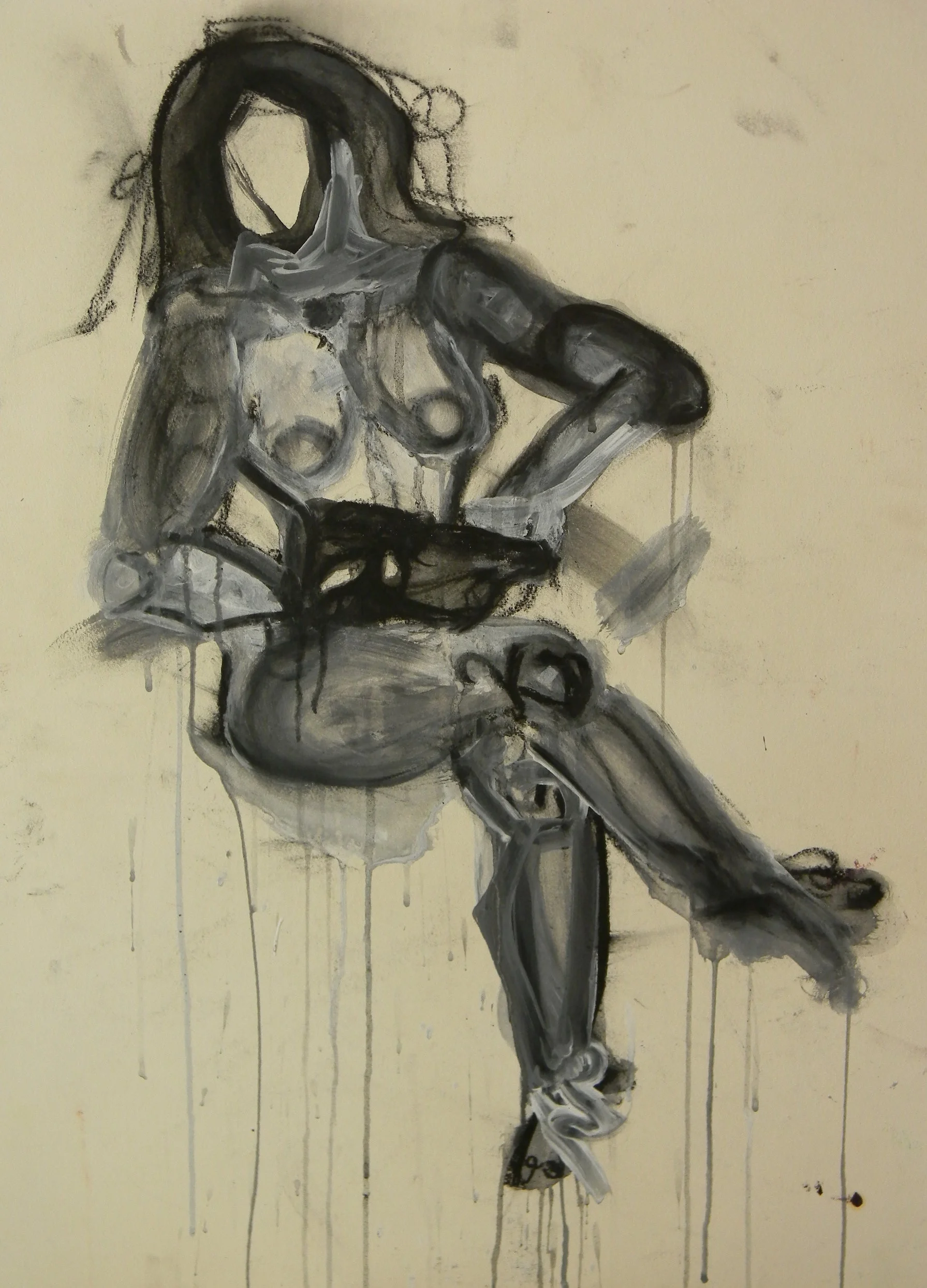  Mixed media on paper. Model holding skull. 