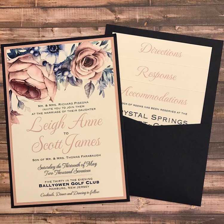 Leigh Anne and Scott - who were just married last weekend - added blush as part of a bold and modern color combination with stunning watercolor floral accents.