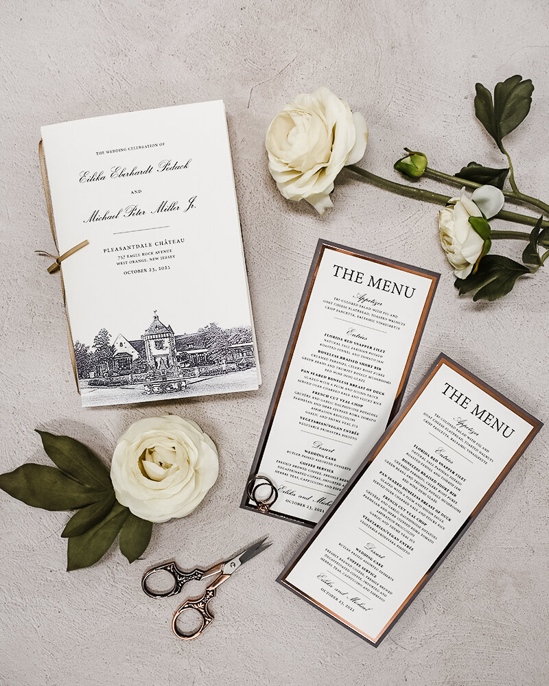 Copper Foil and Gray Venue Illustration NJ Wedding Reception Stationery.jpg