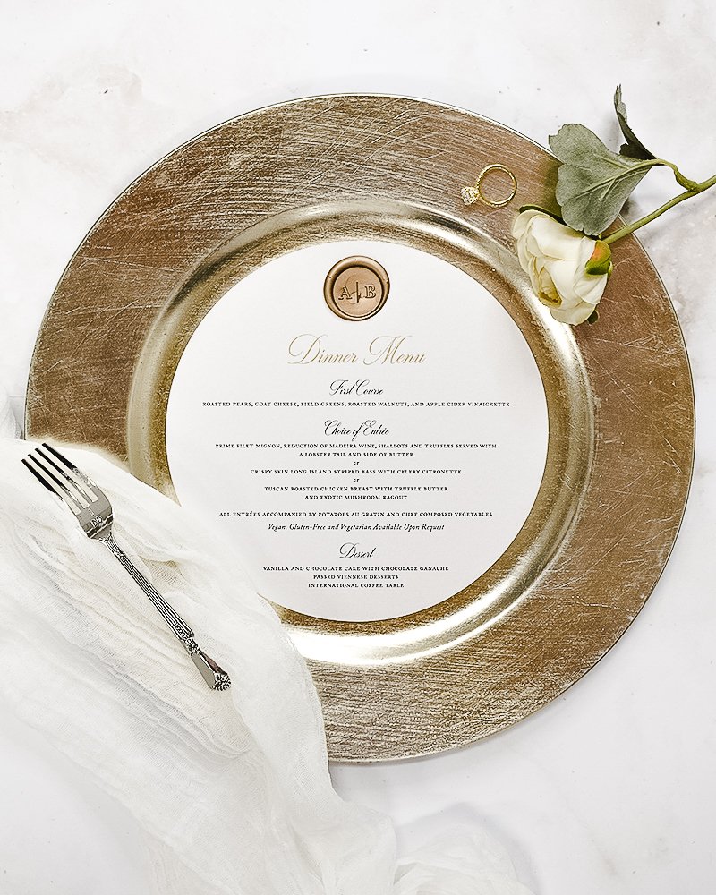 Luxe Circular Wedding Reception Menus with Gold Wax Seal.jpg