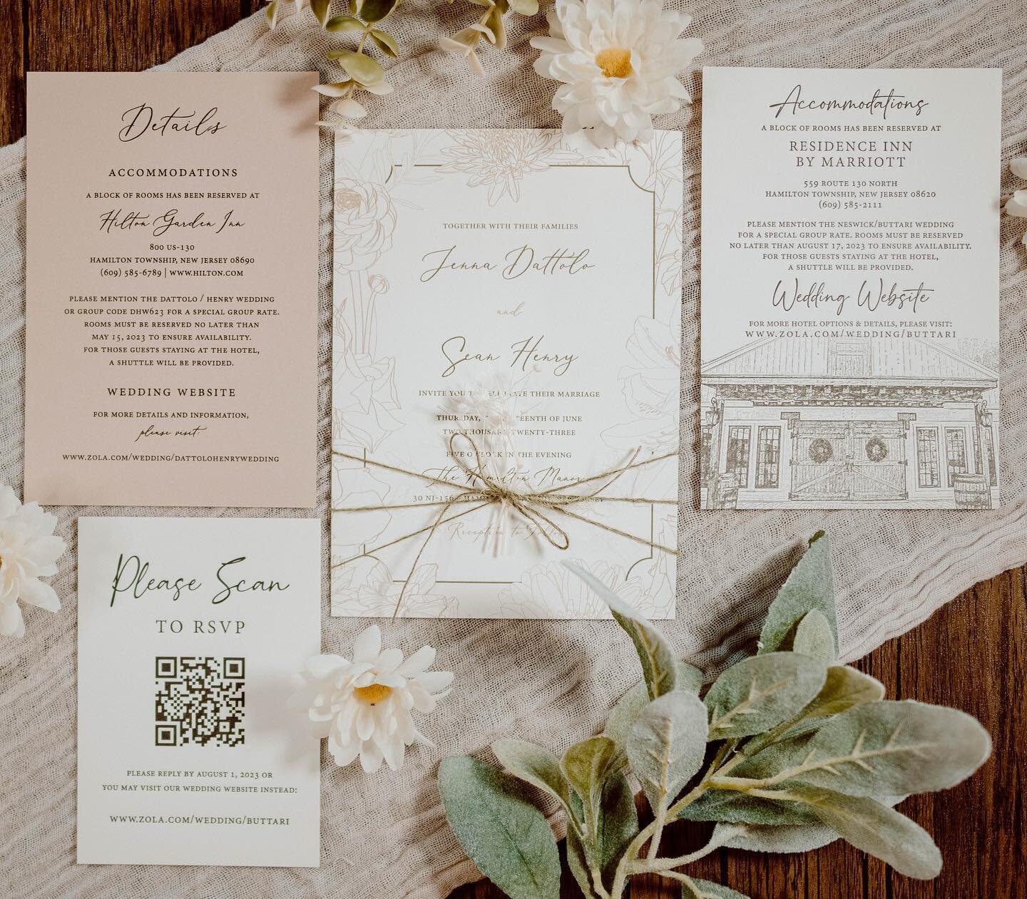 Jenna and Sean&rsquo;s summer celebration invites were created with a gorgeous floral border, a beautiful design of their venue and a neutral bellyband to tie it all together. 

Congratulations Jenna and Sean!! We are so excited for your summer weddi