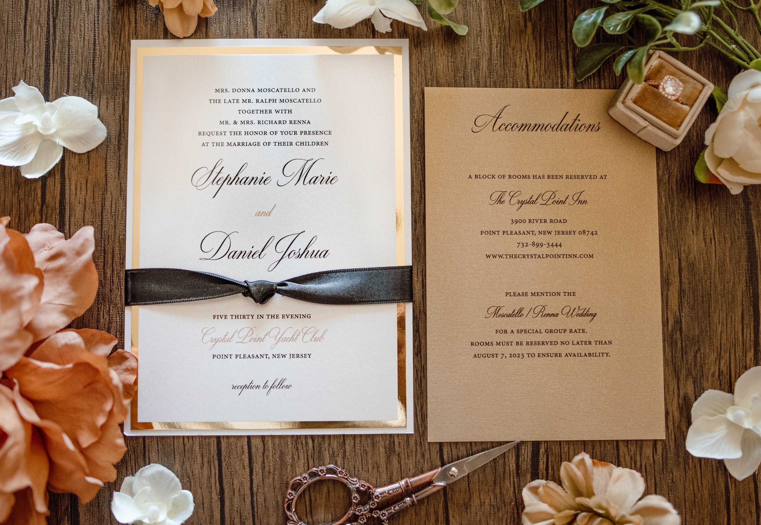 Wedding Invitation Cards with Floral Borders and Gold Foil