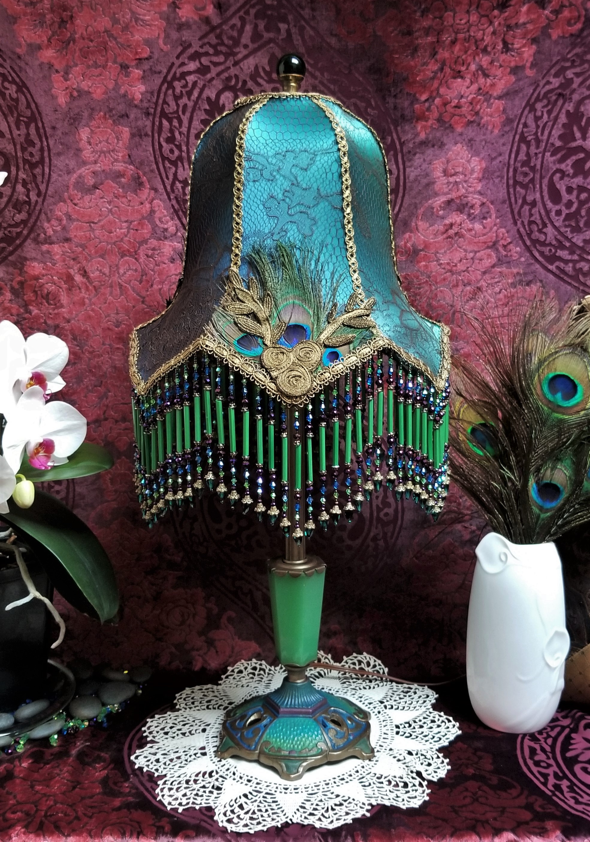 Elegance Lamps Jadeite Peacock Nouveau Unlit1.jpg