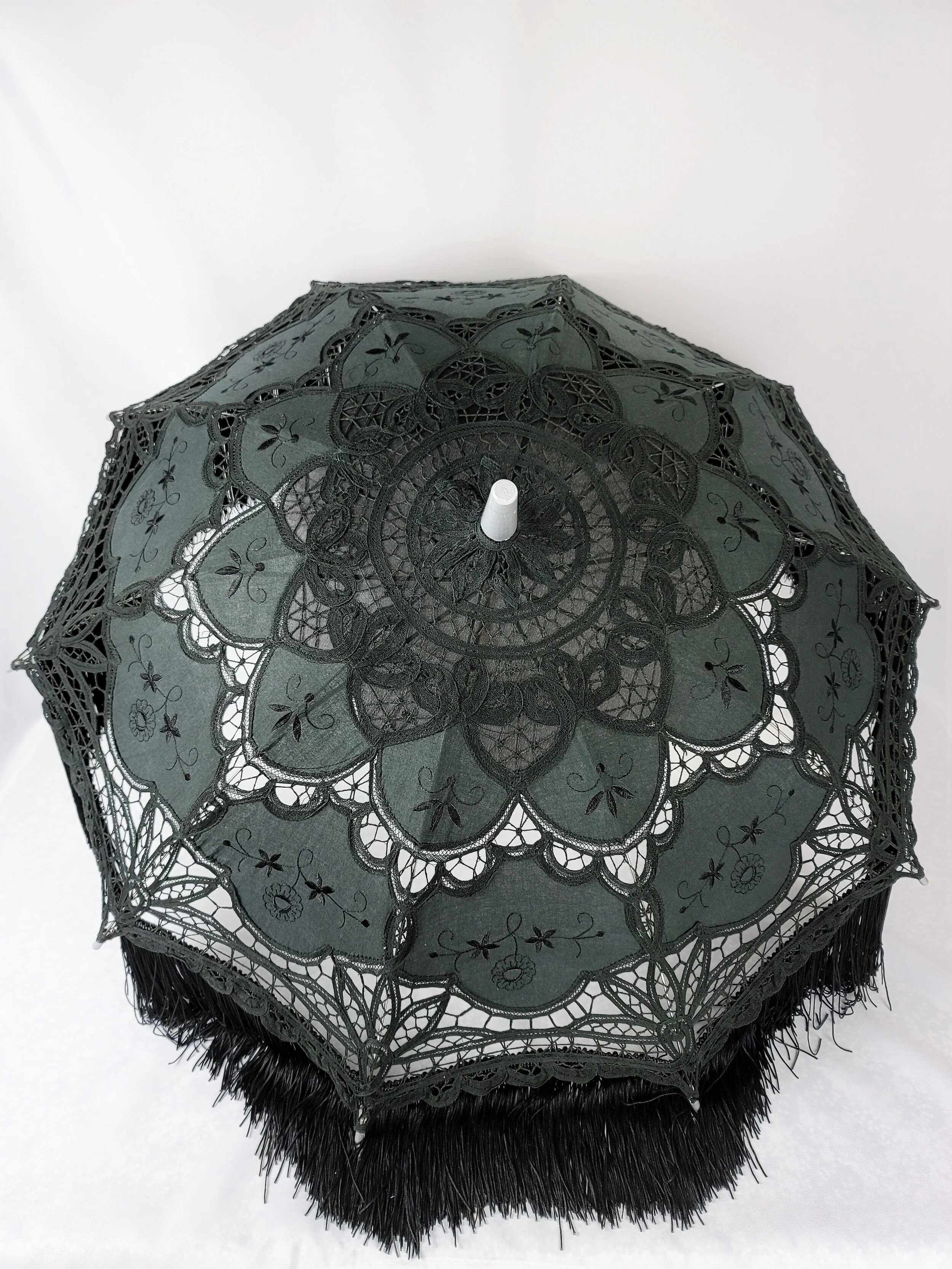 black fringe parasol