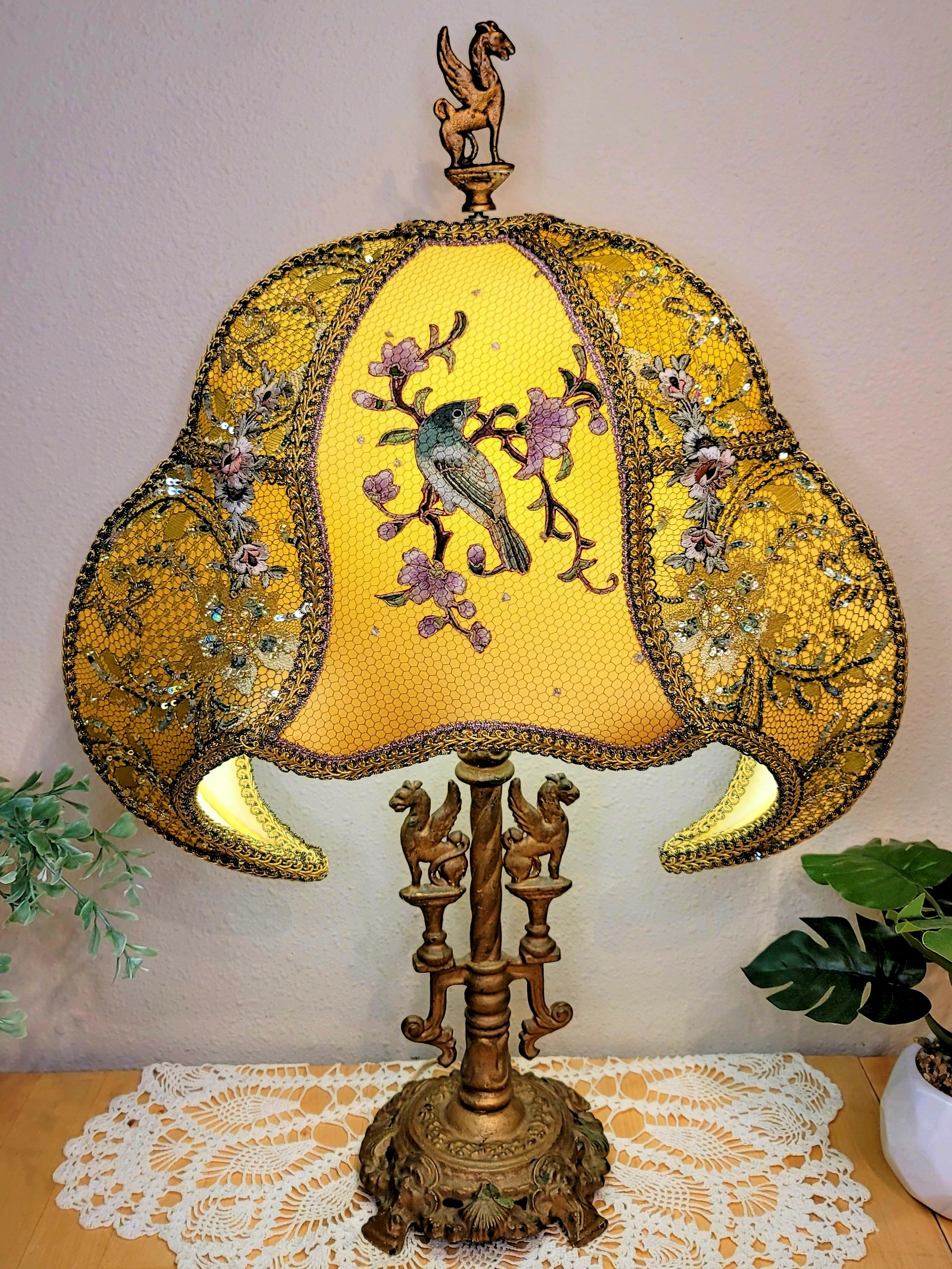 Gold Victorian Lampshade with Birds