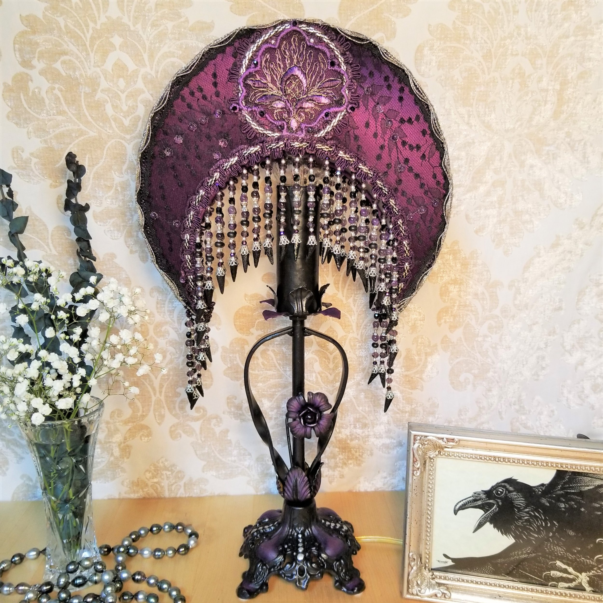 Gothic Victorian Lampshade and Antique Lamp by Elegance Lamps