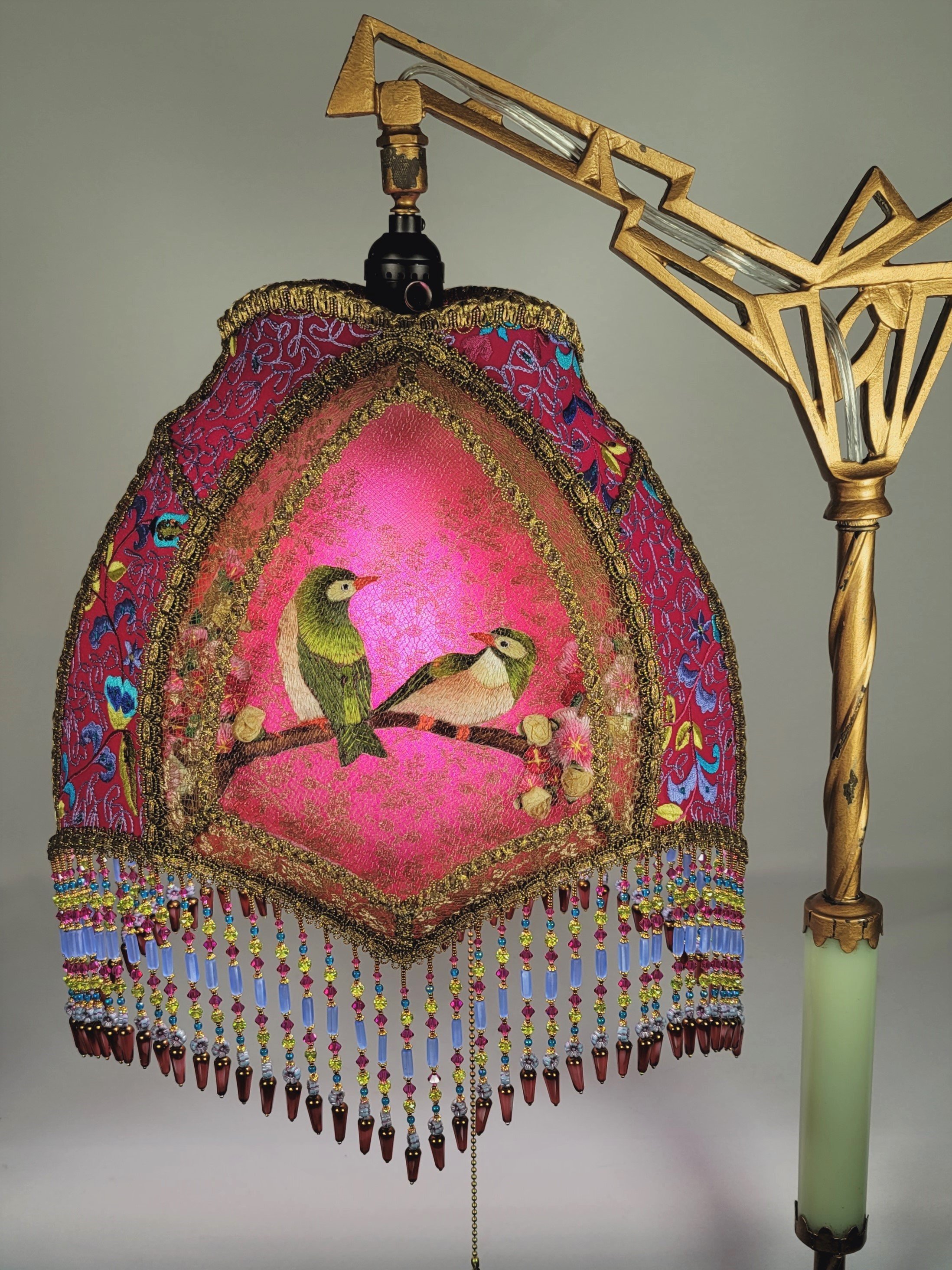 Pink Victorian Lampshade with Handstrung Beads