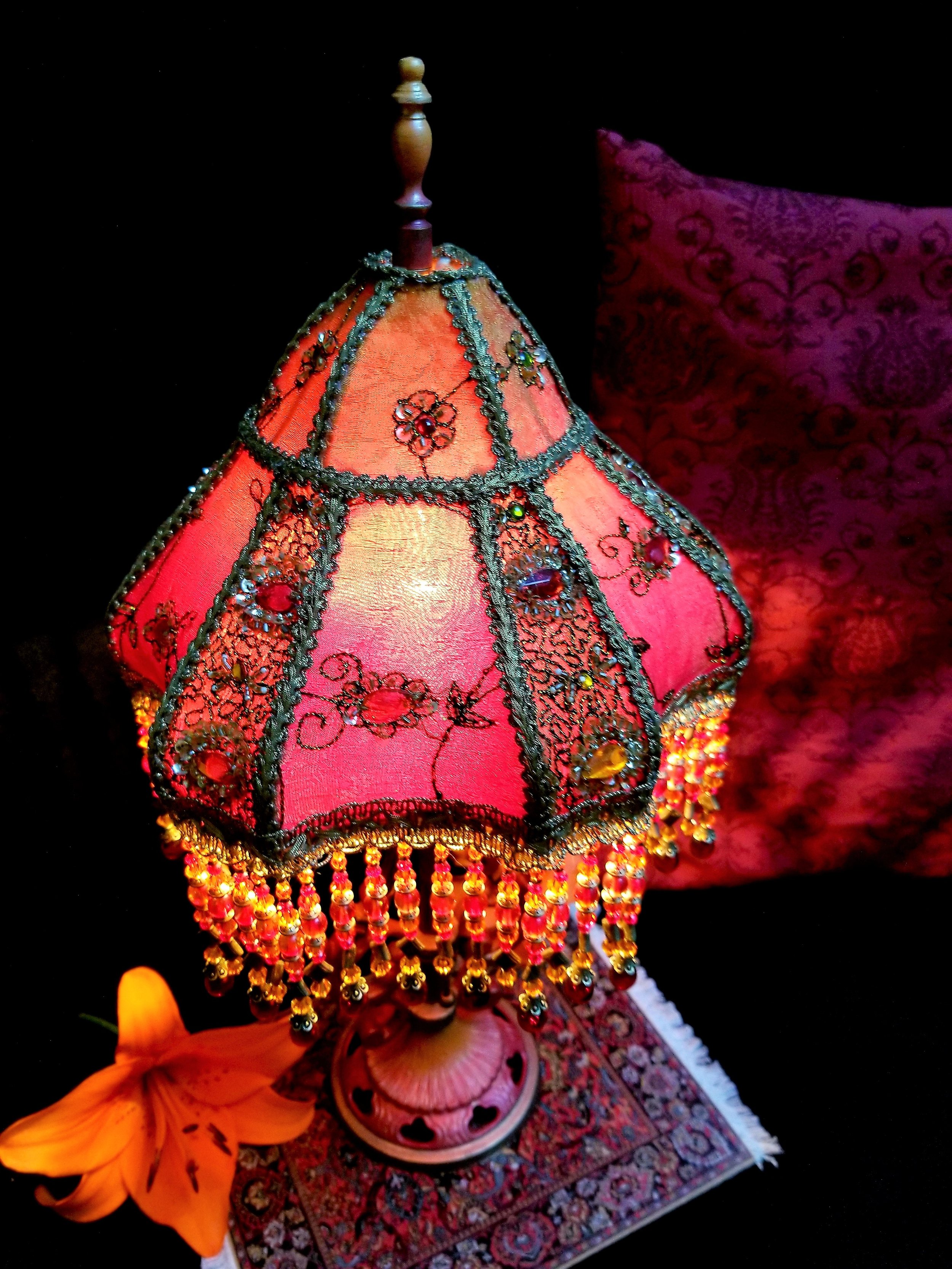 Indian Jewel Antique Lamp and Vintage Style Victorian Lampshade