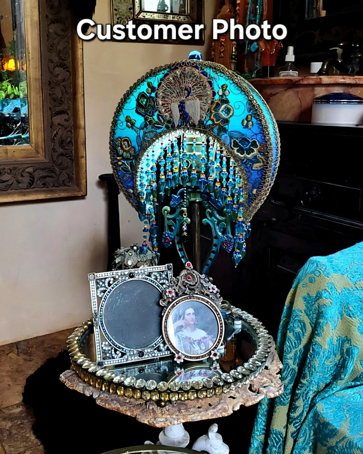 The owner of this lamp sent me this photo because she loves how it looks in her home. Seeing something I made in the space it was chosen for never gets old. 
.
#victorianlampshades #lampshade #vintageasthetic #lampshades #sewing #victorianlampshade #