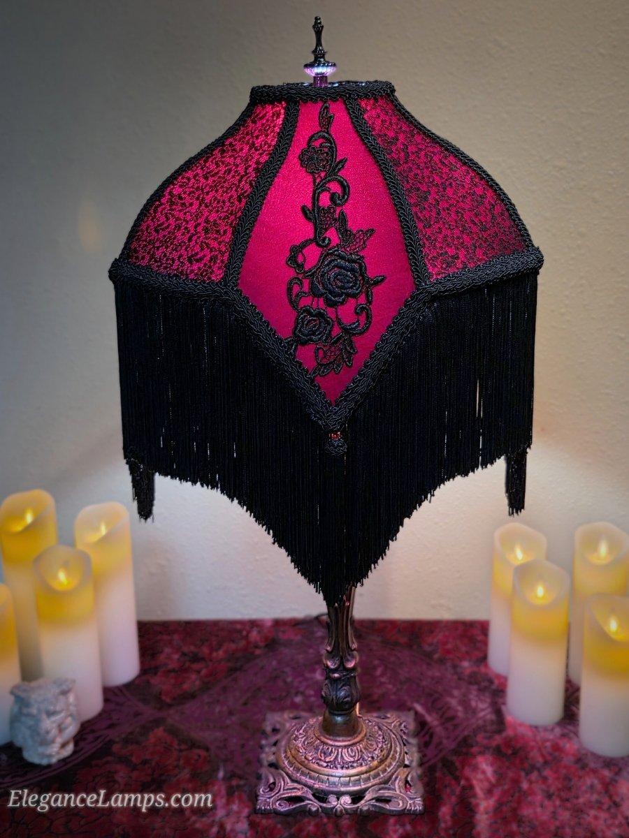 Crimson Victorian Lampshade Antique Lamp