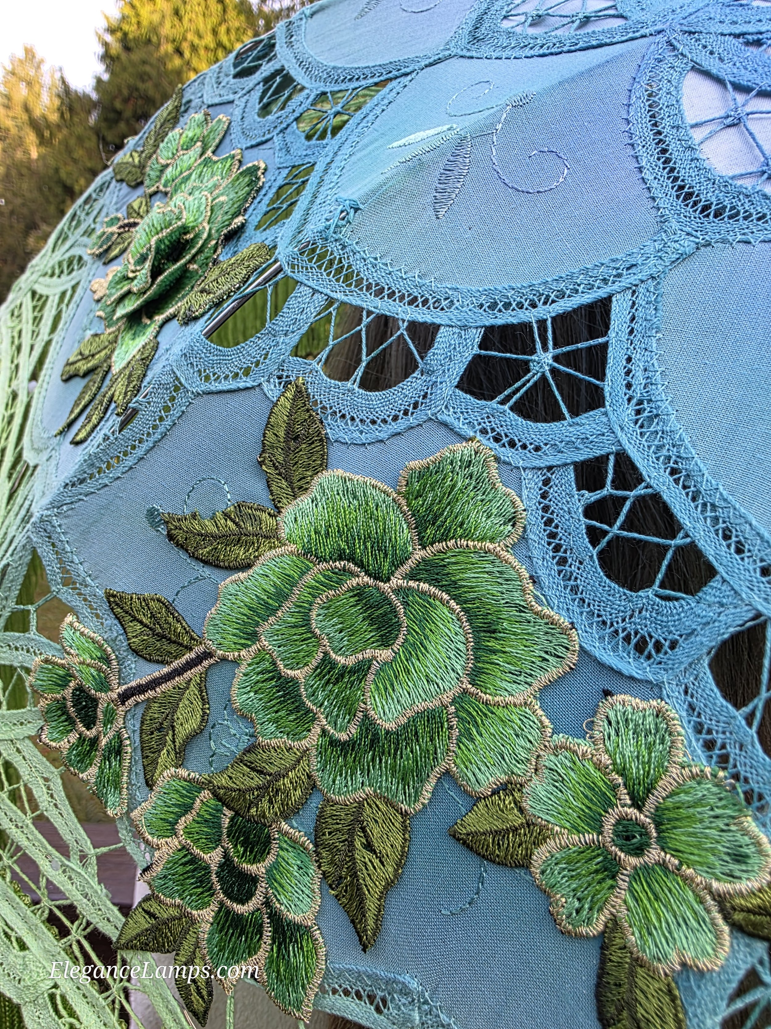blue floral parasol