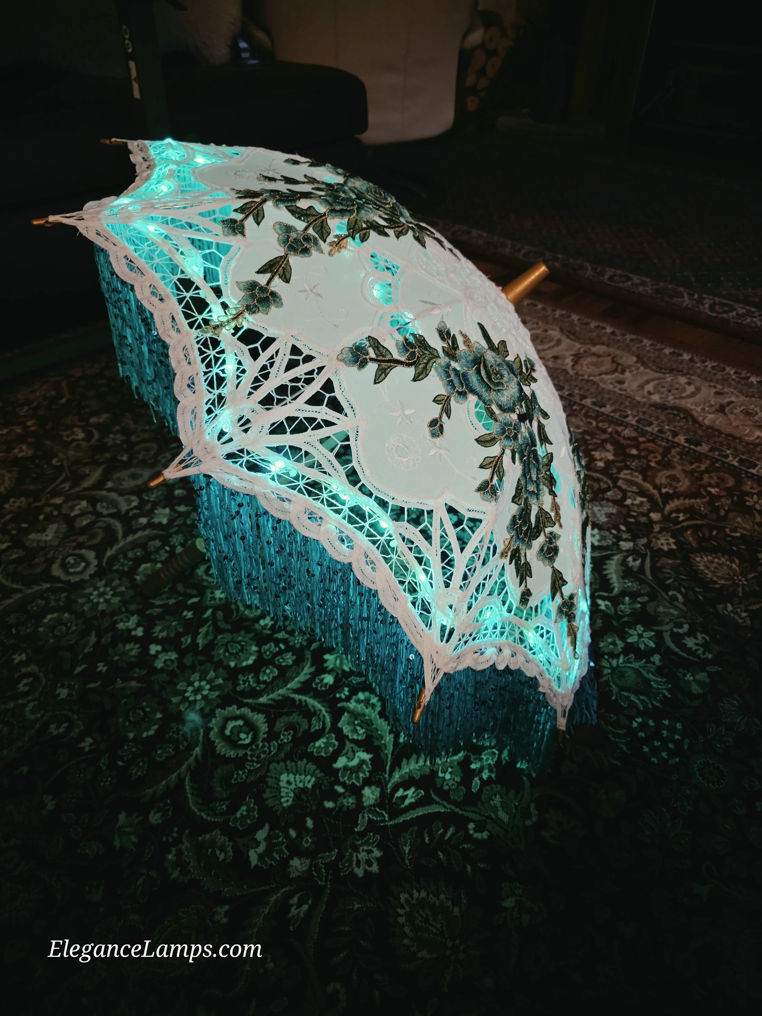 turquoise fashion parasol with lights