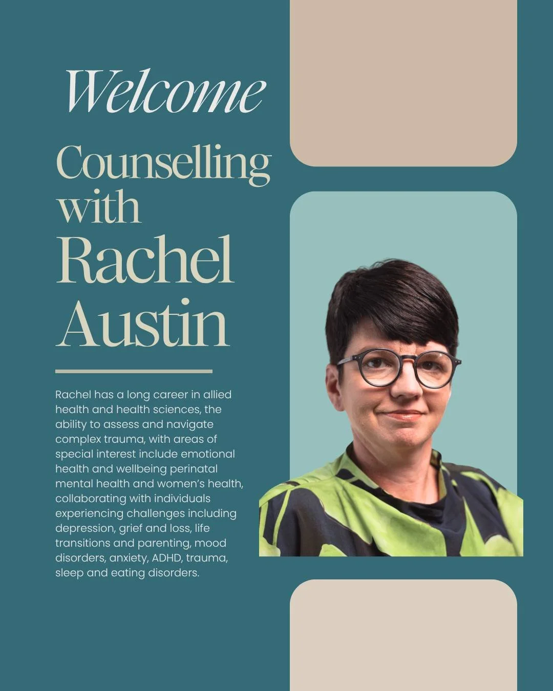 Rachel is a highly experienced counsellor with a background in allied health and health sciences, bringing a thoughtful and grounded approach to supporting individuals through life&rsquo;s more complex challenges. She has a special interest in emotio