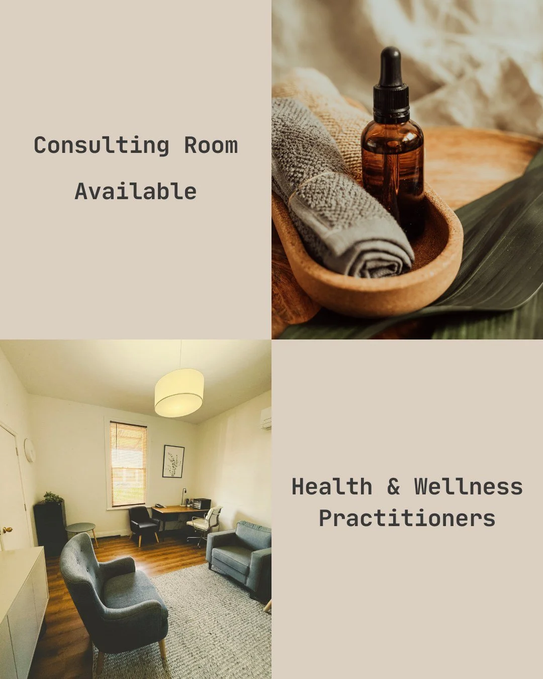 Join a busy, well-established clinic and grow your independent health or wellness practice in a supportive, like-minded environment.

Our fully furnished consulting rooms include:
🔹 Split-system heating and cooling
🔹 Wi-Fi, EFTPOS, and HICAPS
🔹 Al