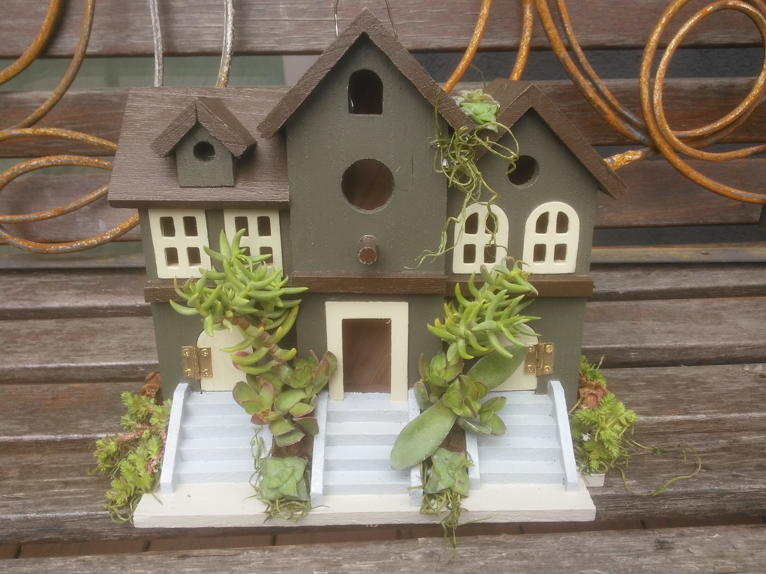 Dark Green Birdhouse with Succulents.jpg