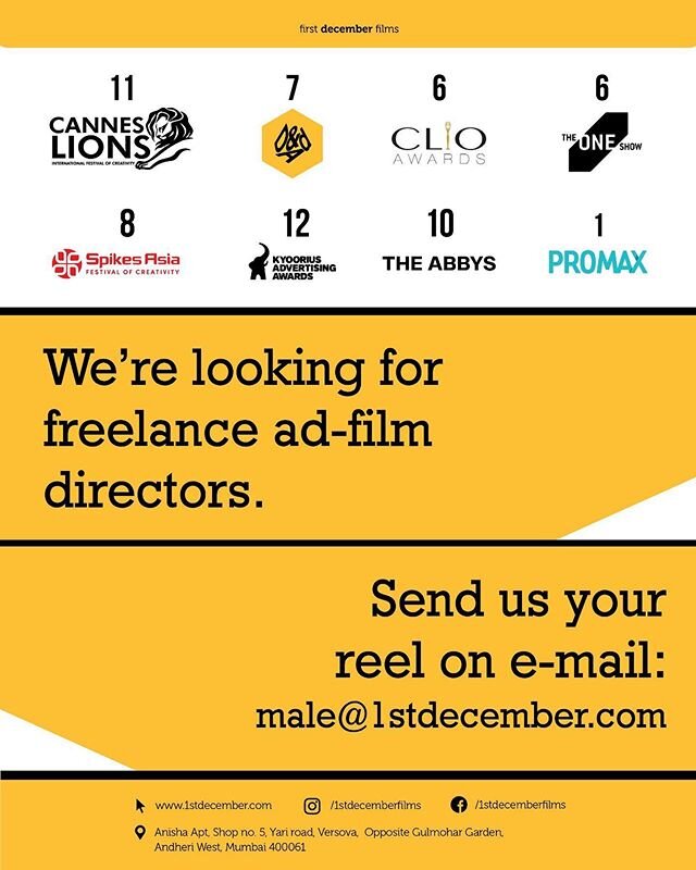 Looking for Ad film directors. @1stdecemberfilms .
.
Do mail us  at male@1stdecember.com
.
.
Do share it and pass it around.
.
.
#adfilm #director