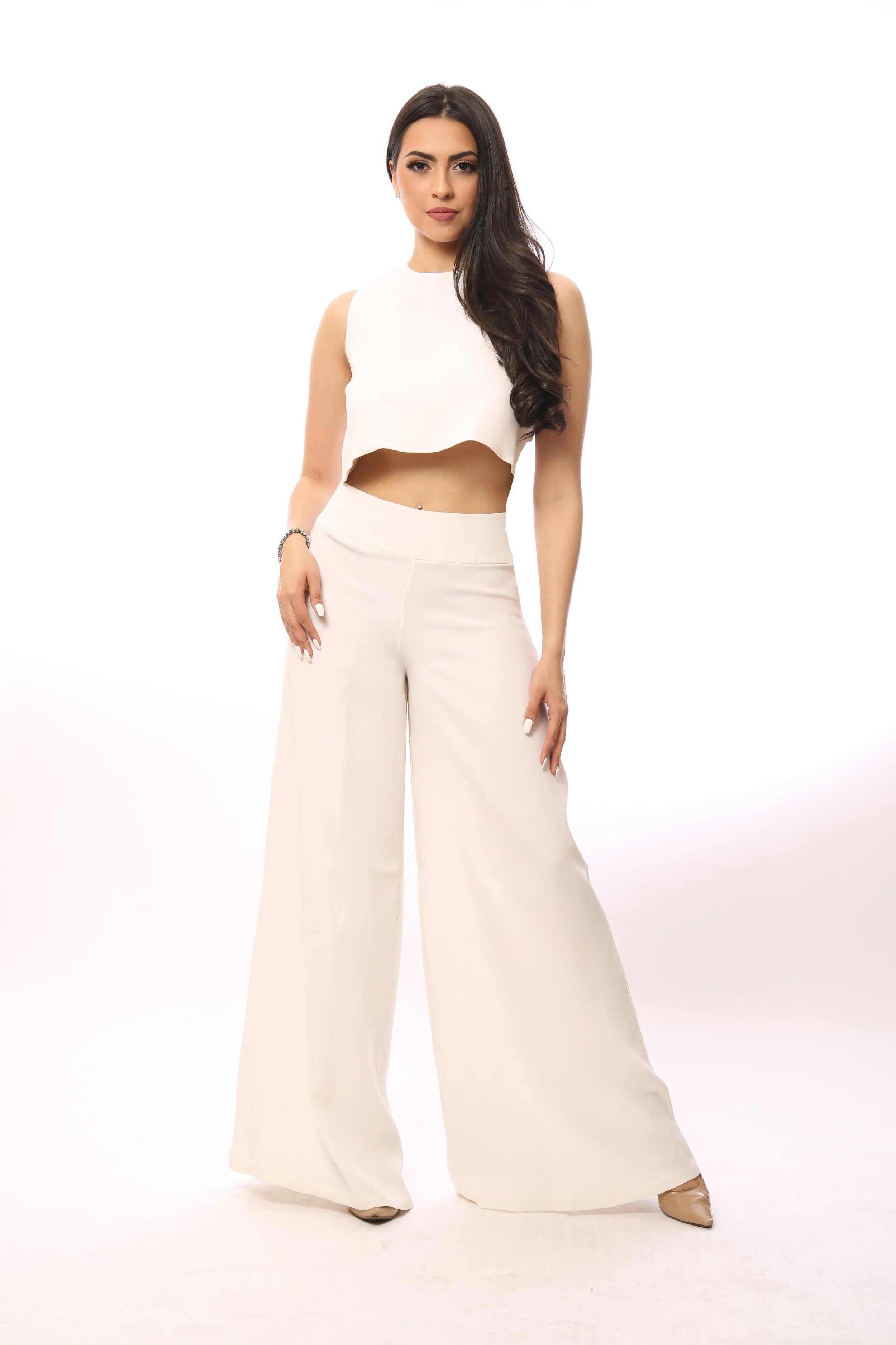 Lana's Two-Piece Silk Outfit with Flare Pants