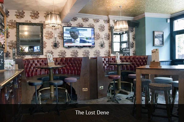 THE LOST DENE | +44 161 839 9035 Located on city centre Manchester, The Lost Dene is a convenient and affordable place to get your match day fix. With comfortable booth setups you and your pals can enjoy the game and relax. Address: 144 Deansgate, Manchester M3 3EE