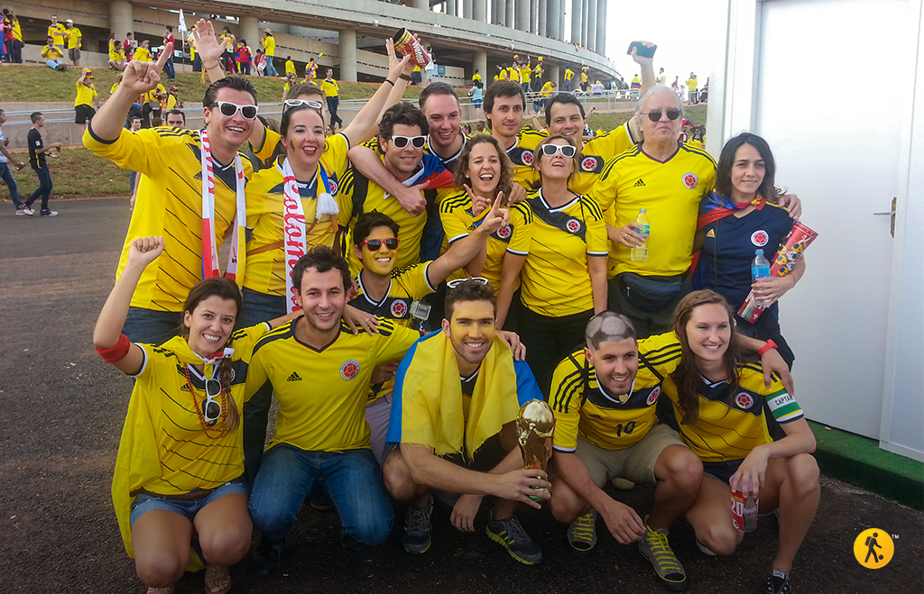With a group of Backpacking Football travelers, celebrating Colombia's victory.