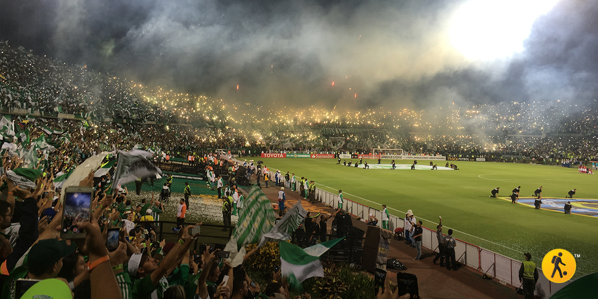 At this particular moment they were playing the Colombian national anthem. Suddenly, the whole south section of the stadium turned into a crazy show of fireworks. It was absolutely insane!