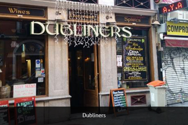 DUBLINERS | + 34 915 22 75 09 Dubliners is an Irish bar that offers the football fan the small, local atmosphere and the thrive of football in one place. Address: Calle de Espoz y Mina, 7, 28012