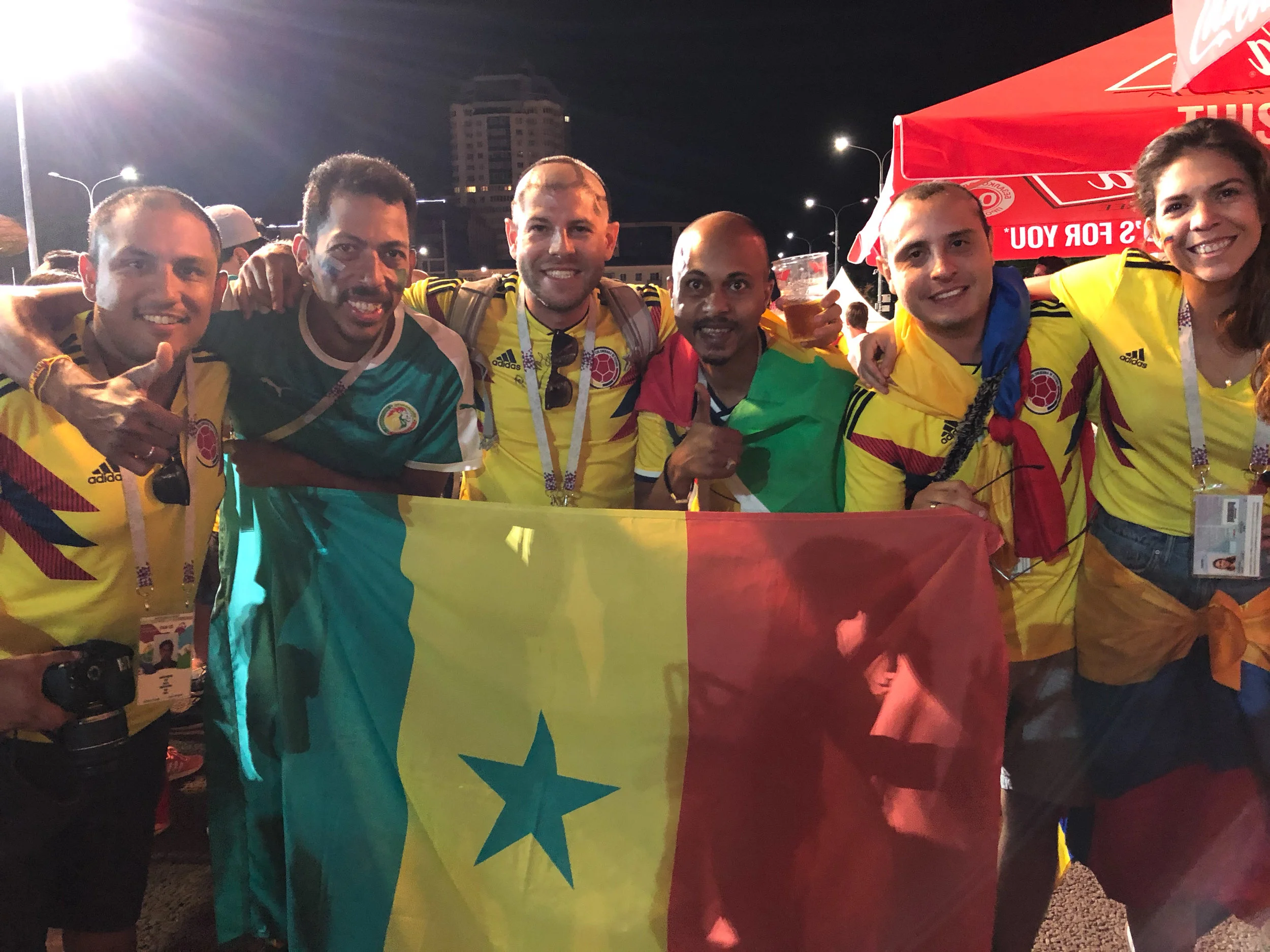Despite the final score, the Senegalese fans were always in a good mood and taking pictures with all the Colombian fans.