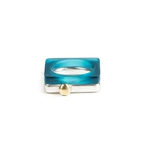 10.Square silver ring with gold ball with azure perspex ring.jpg