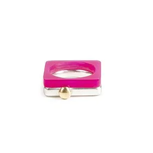 11.Square silver ring with gold ball with pink perspex ring.jpg