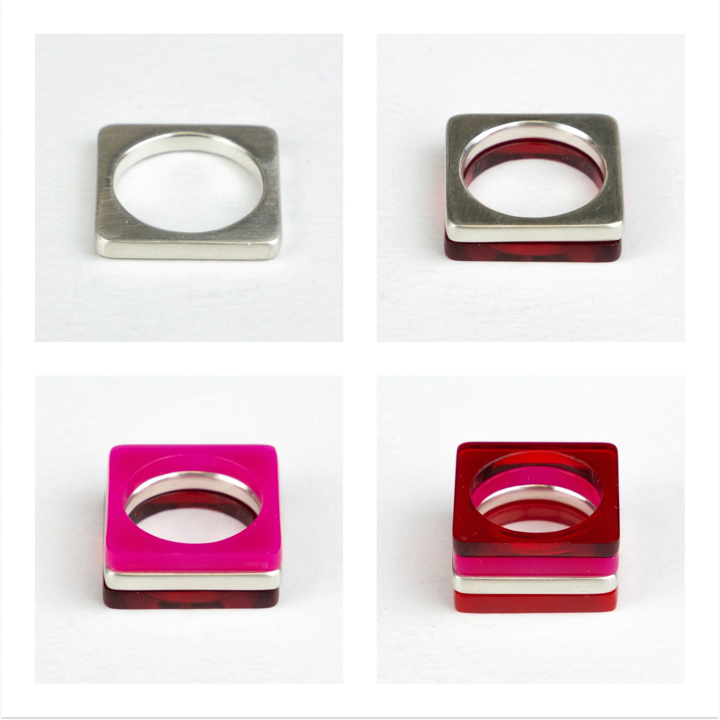 3.Square silver ring stacked with red perspex rings.jpg
