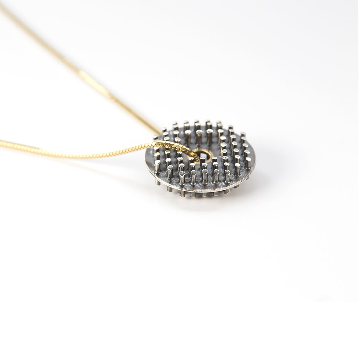 Grid small doughnut pendant, 18ct gold, silver, 9ct gold chain, Kinley jewellery, £500.jpg