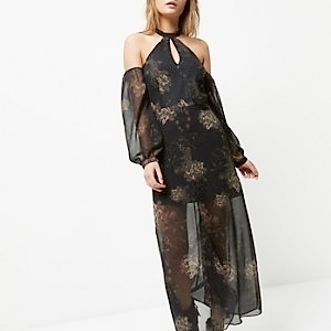 Black floral cold shoulder maxi dress €60