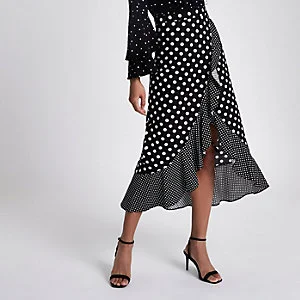 Polka dot frill wrap skirt