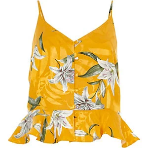 Yellow floral print peplum cami top 