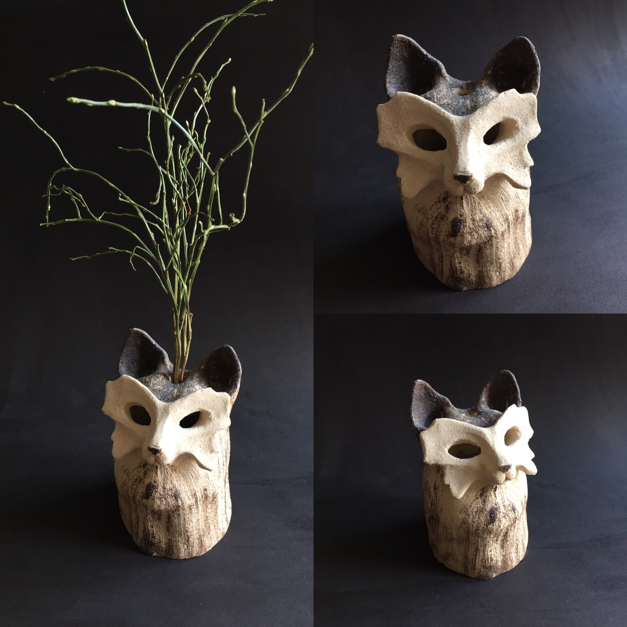 Cache vase - Chat-papillon - grès blanc et noir - 13 cm - 250€