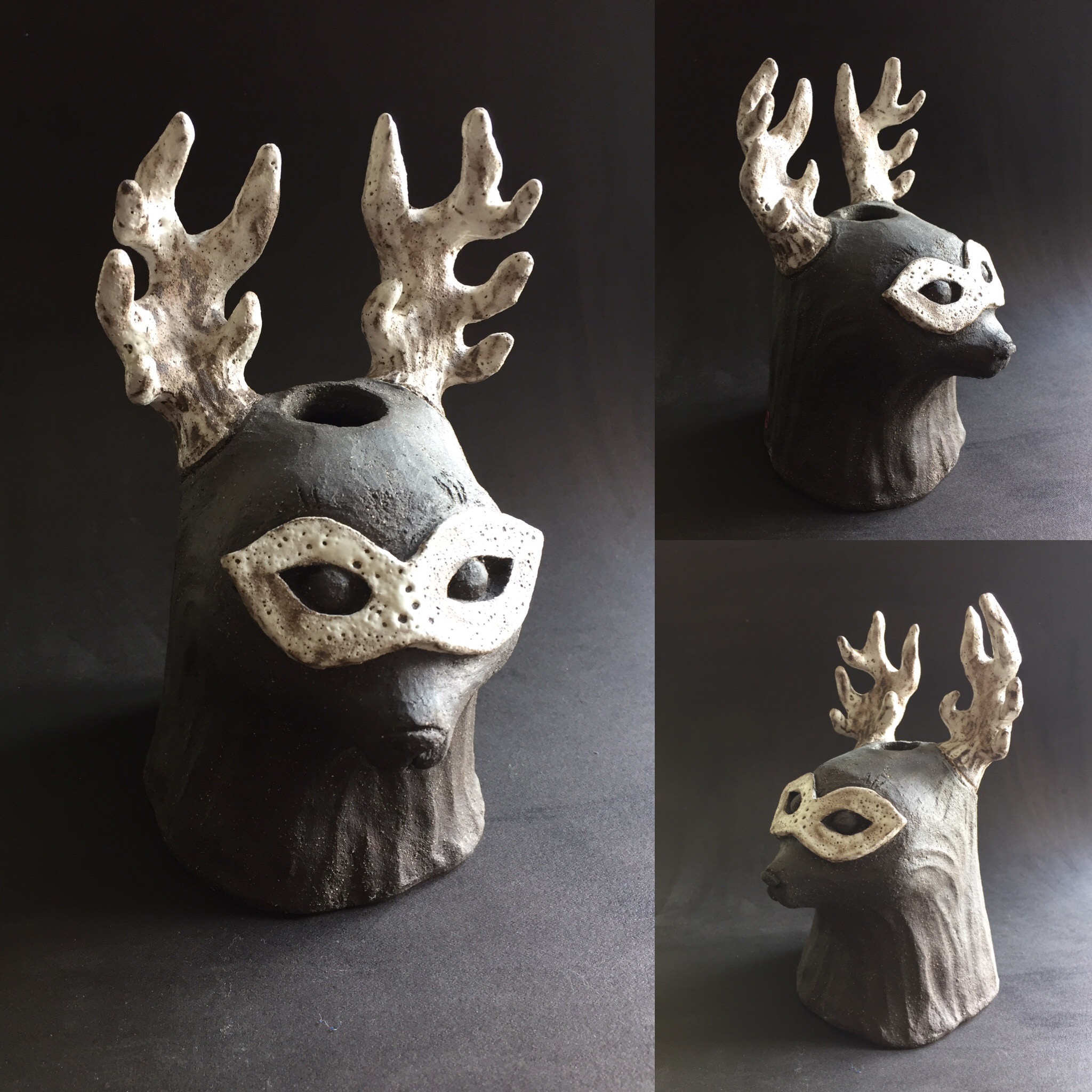 Cache vase - Chat-papillon - grès noir et émail - 20 cm - 250€